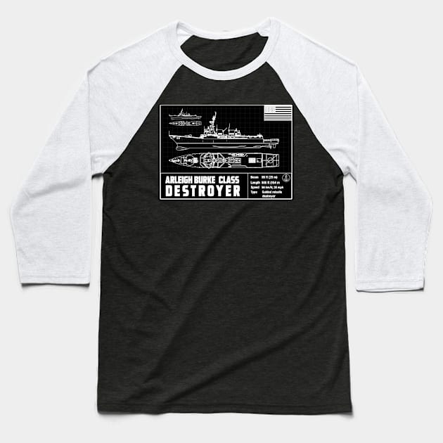 ARLEIGH BURKE- CLASS DESTROYER Baseball T-Shirt by theanomalius_merch